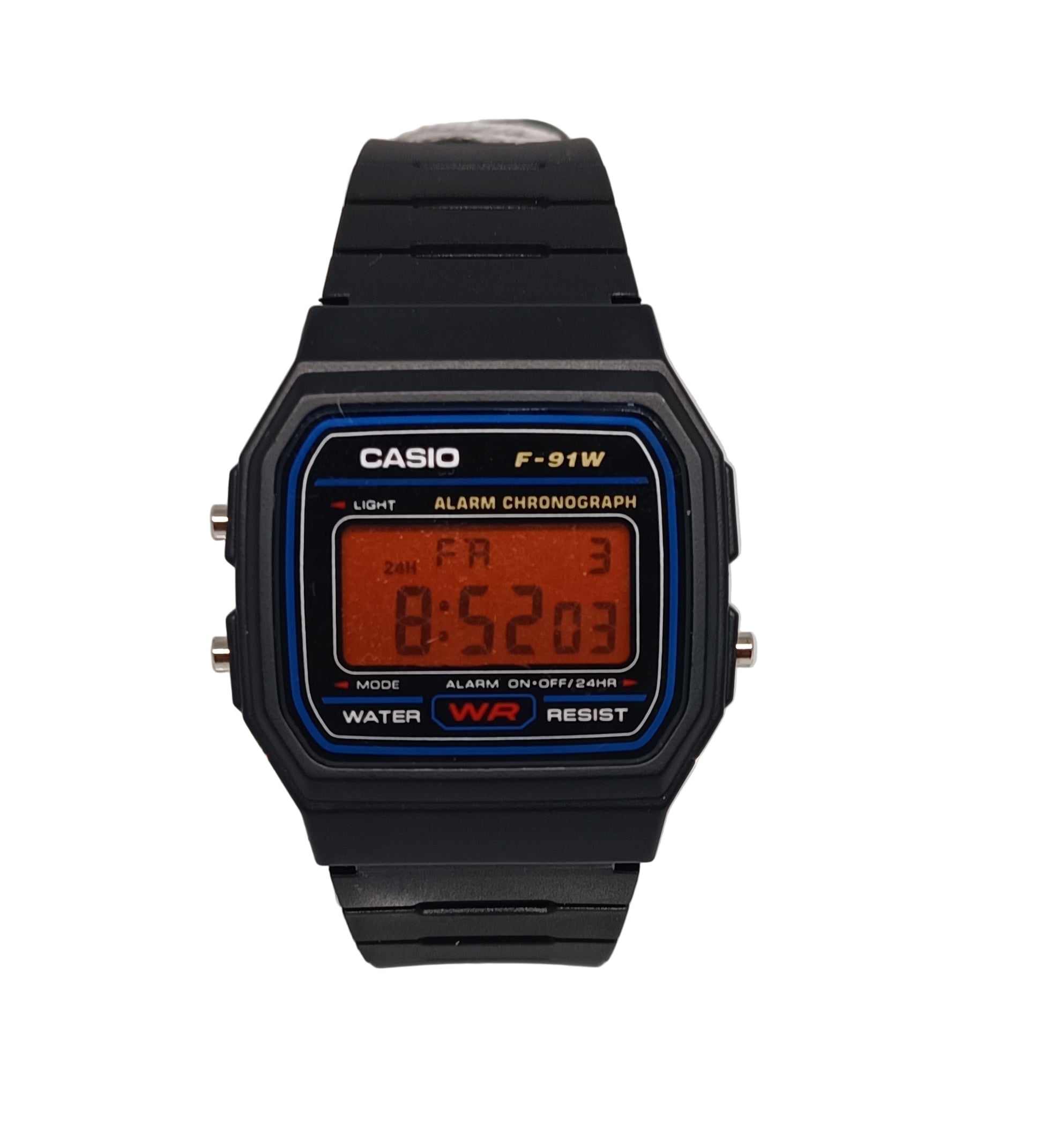 Casio F-91W with red screen mod.