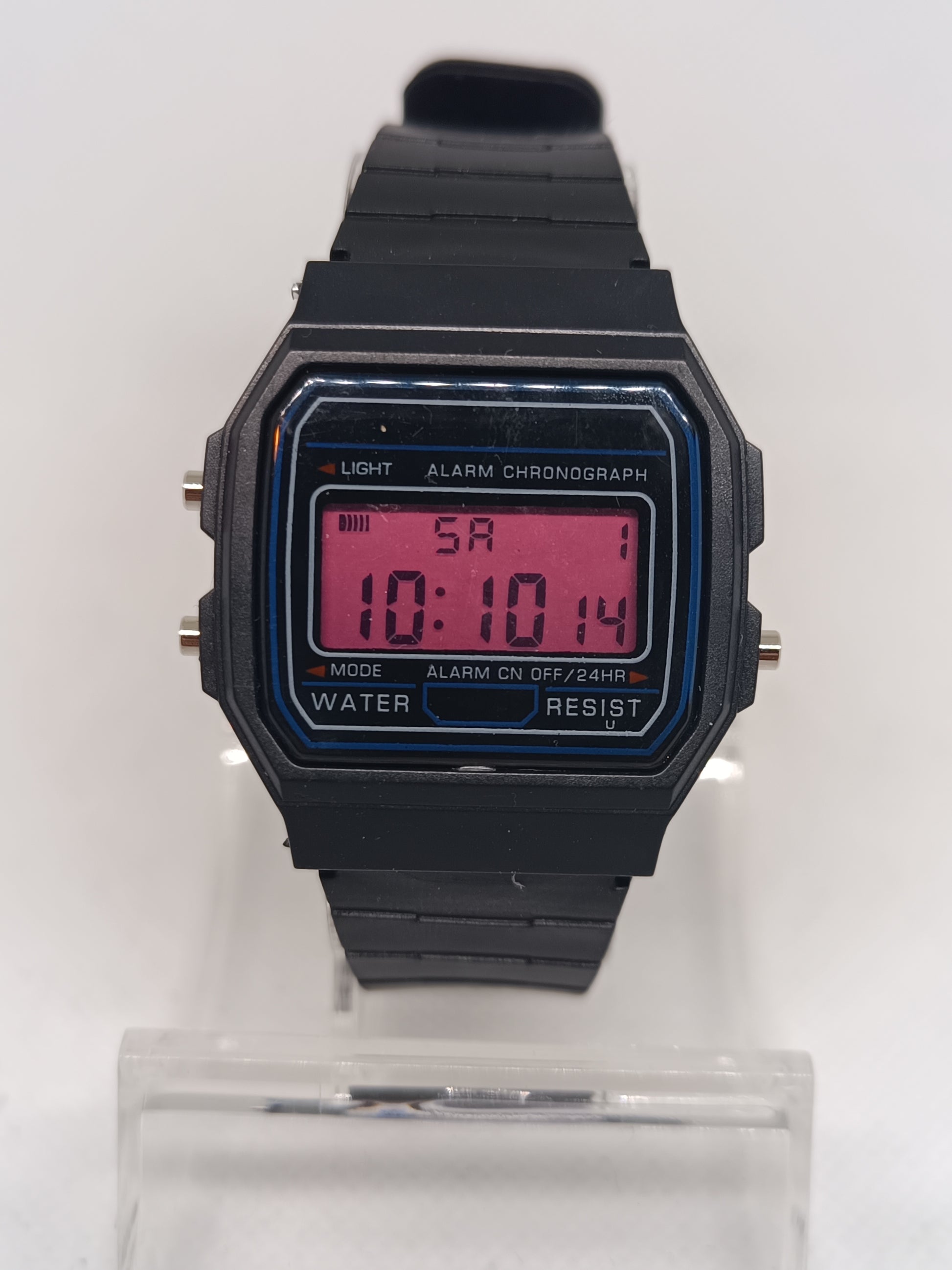 Casio style watch with pink screen mod