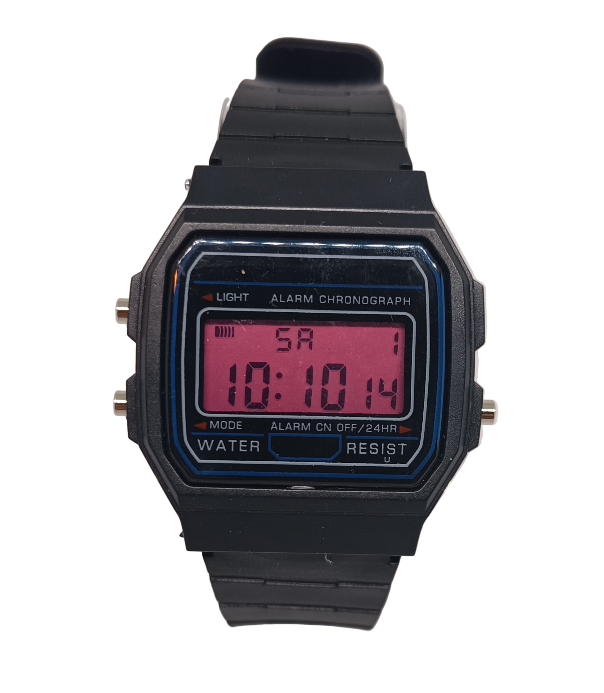Casio style watch with pink screen mod