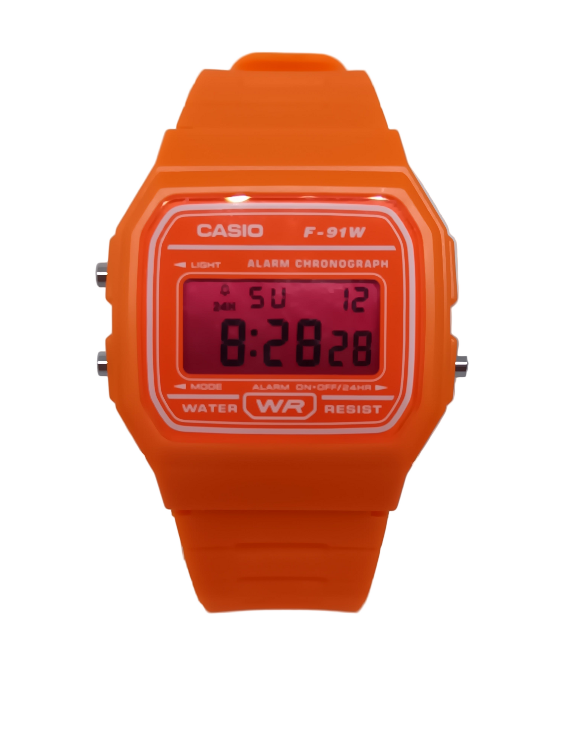 Casio F-91W Orange with pink screen mod