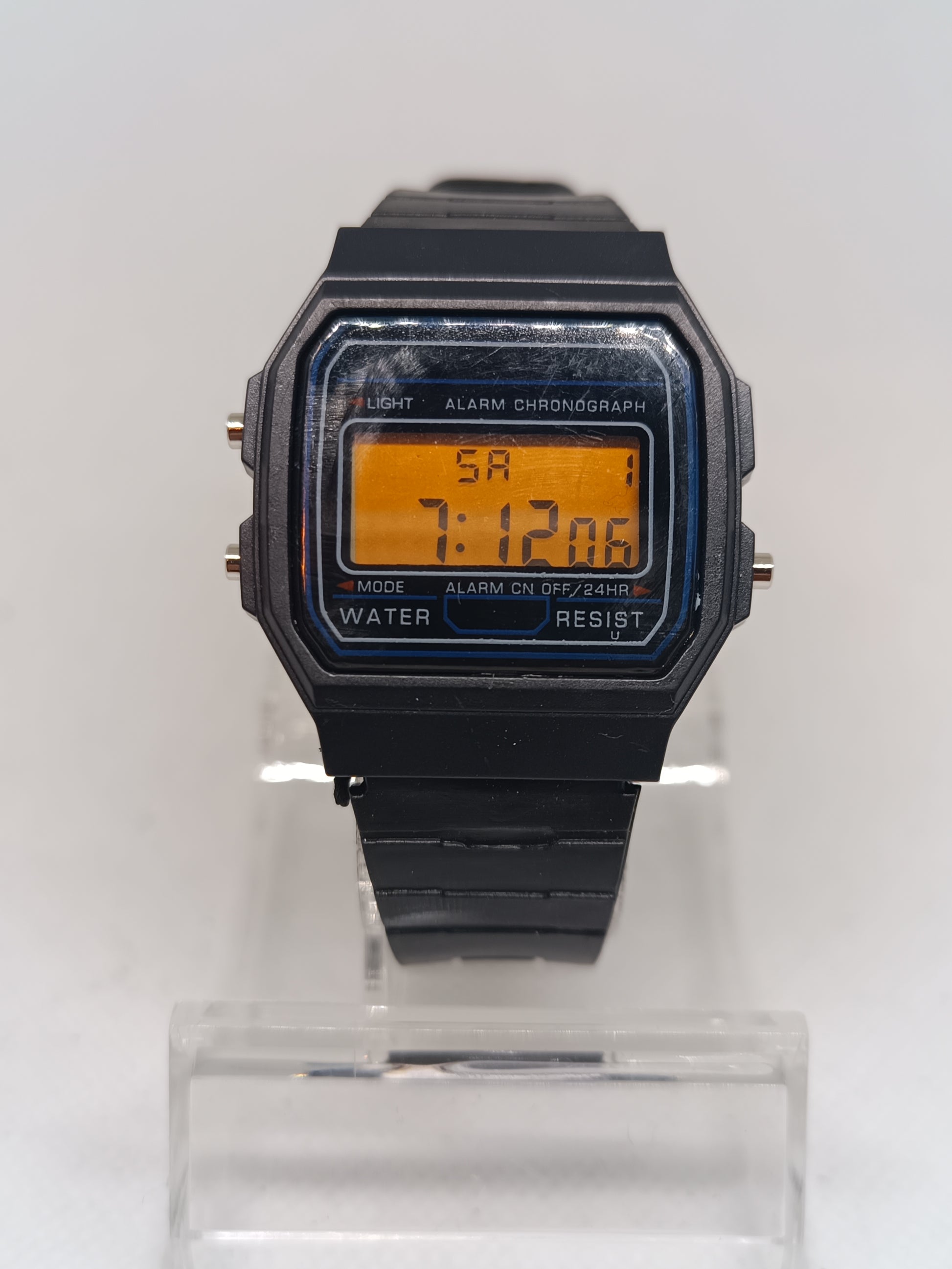 Casio style watch with orange screen mod