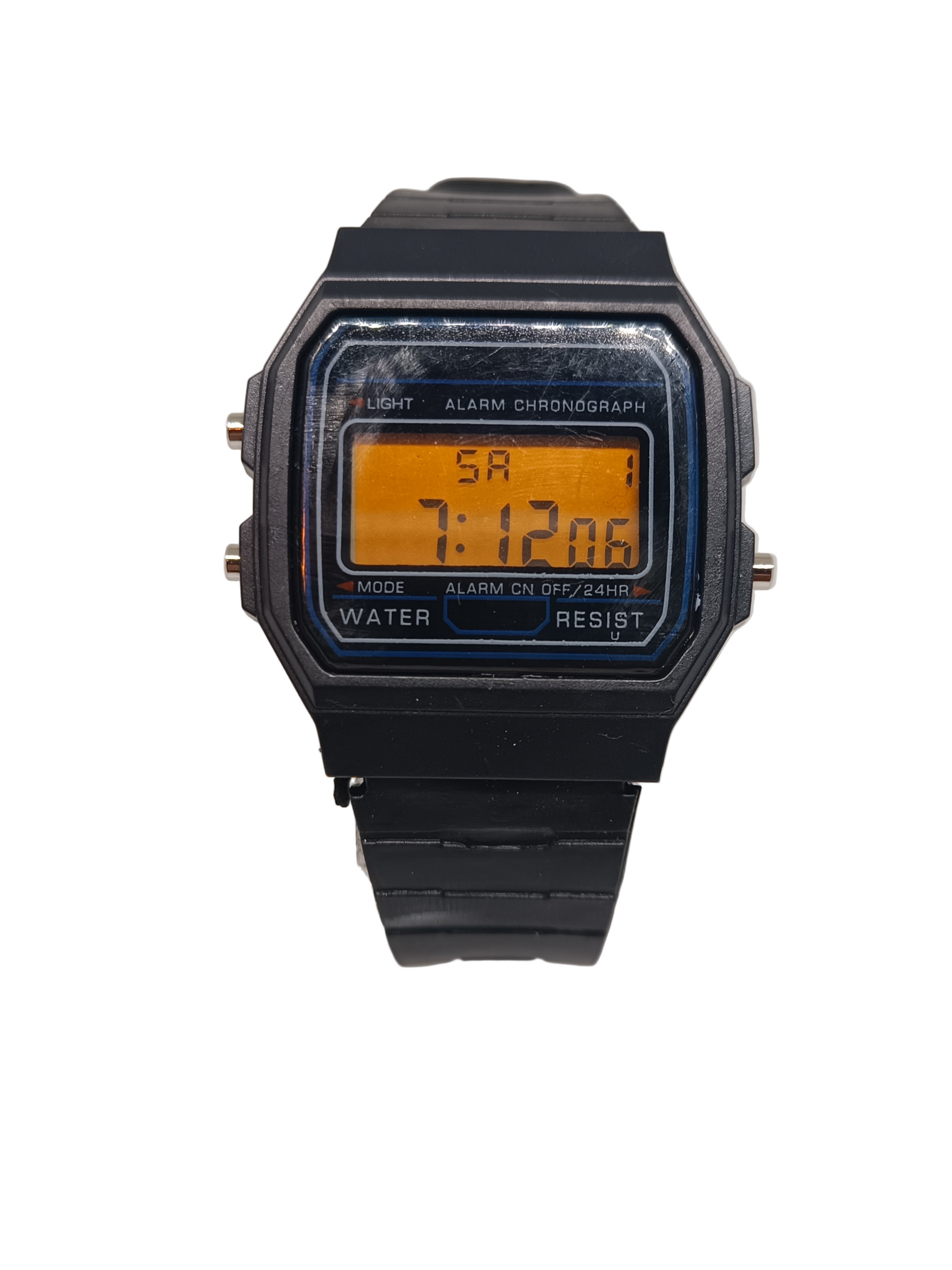Casio style watch with orange screen mod