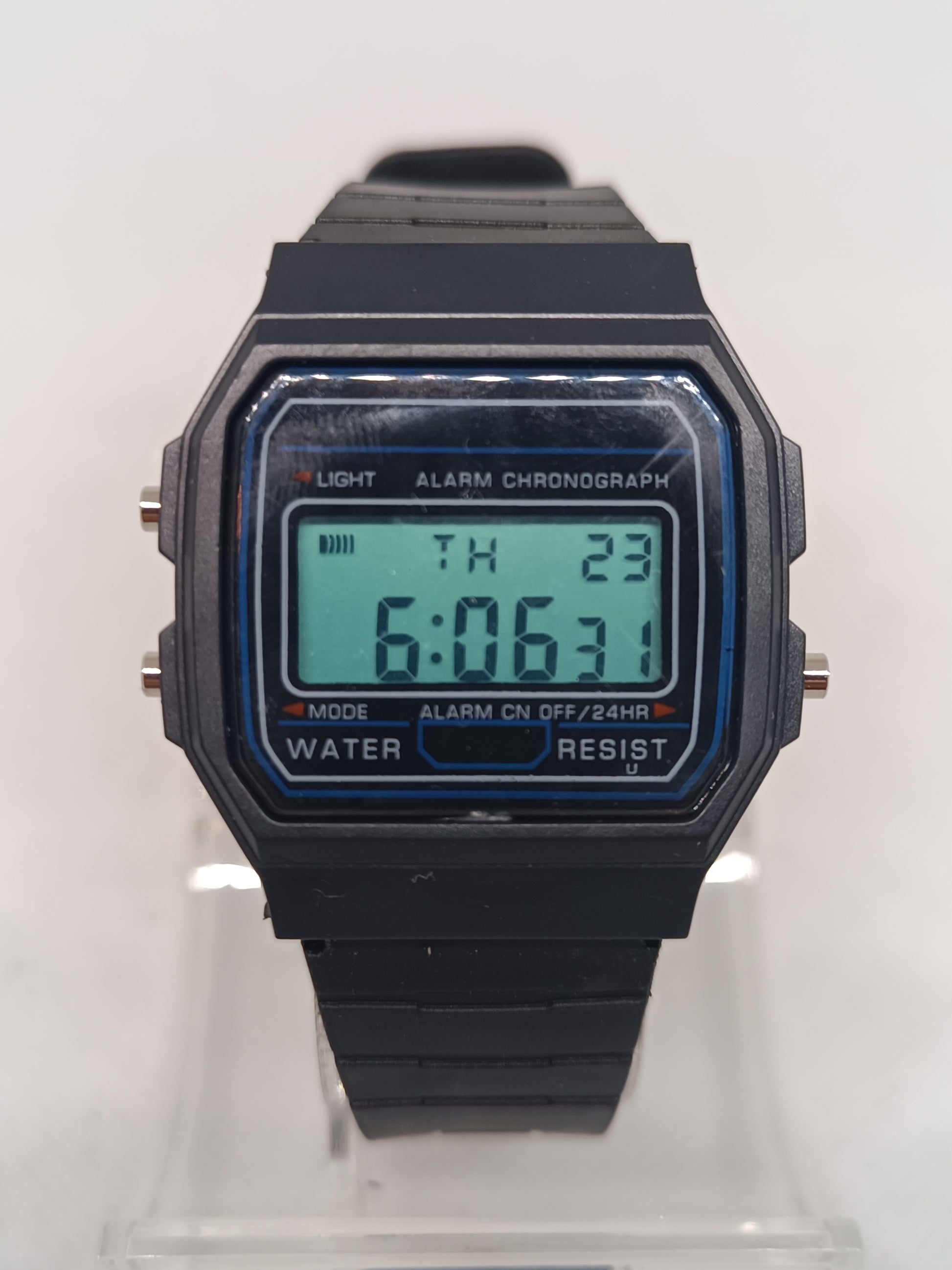 Casio style digital watch with blue screen mod