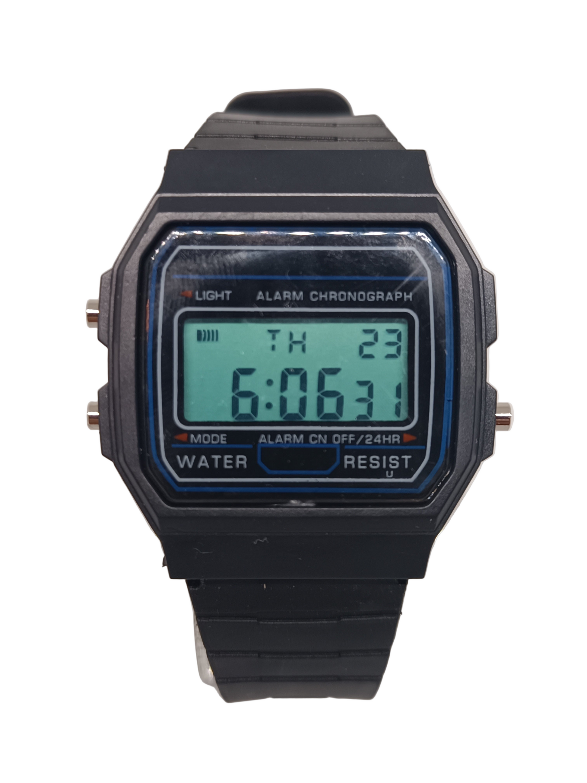 Casio style digital watch with blue screen mod