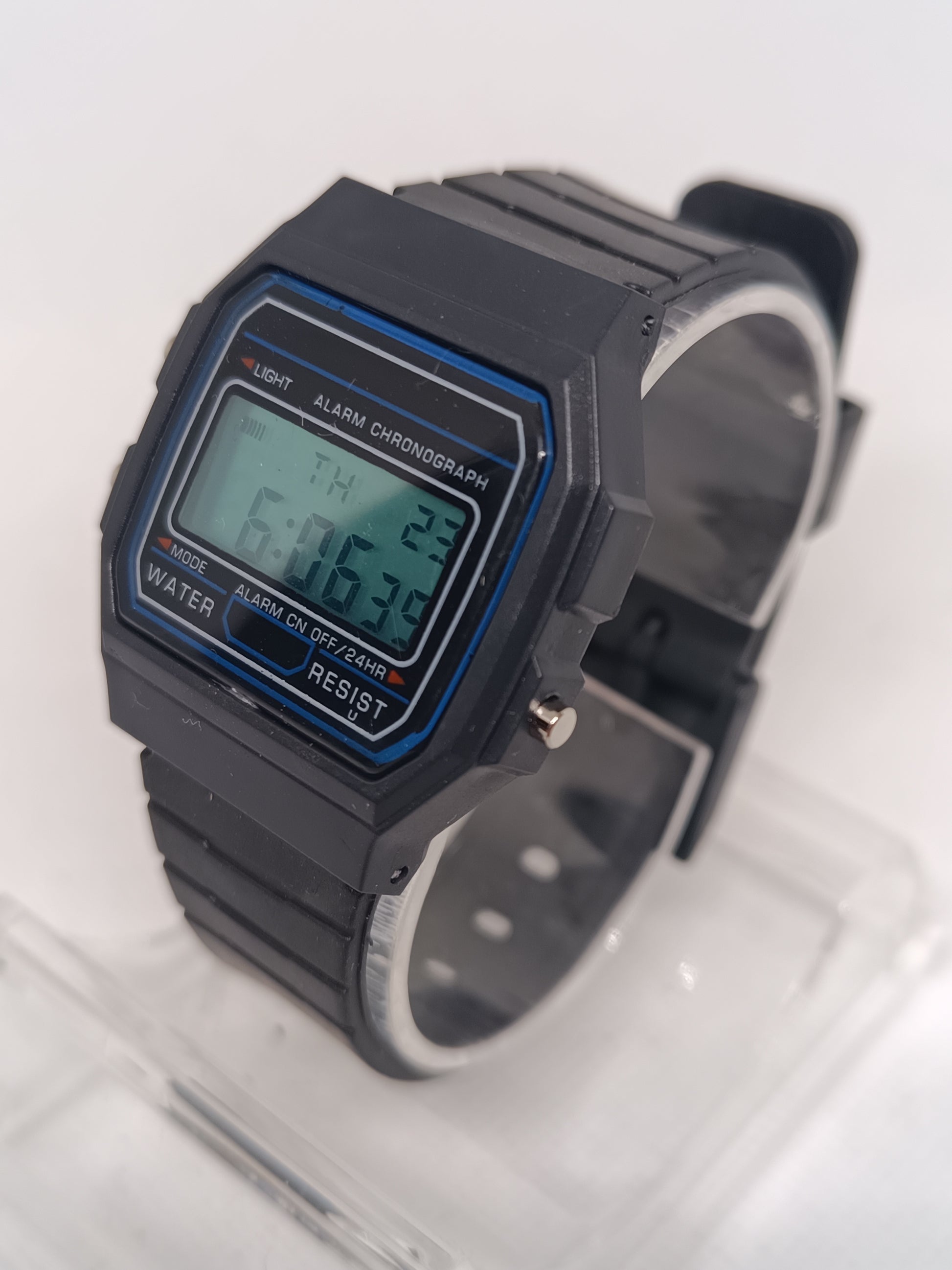 Casio style digital watch with blue screen mod