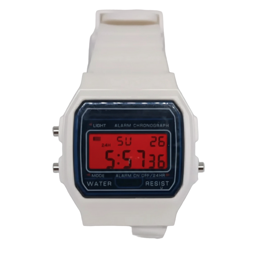 White Casio style watch with red screen mod