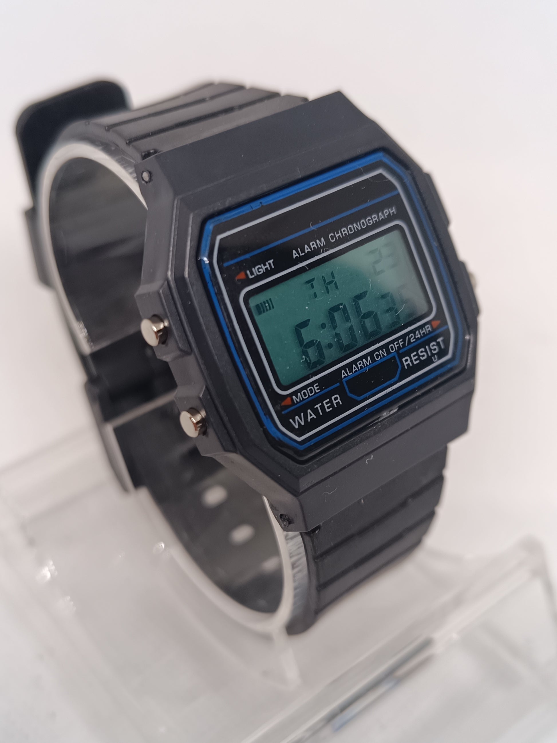 Casio style digital watch with blue screen mod