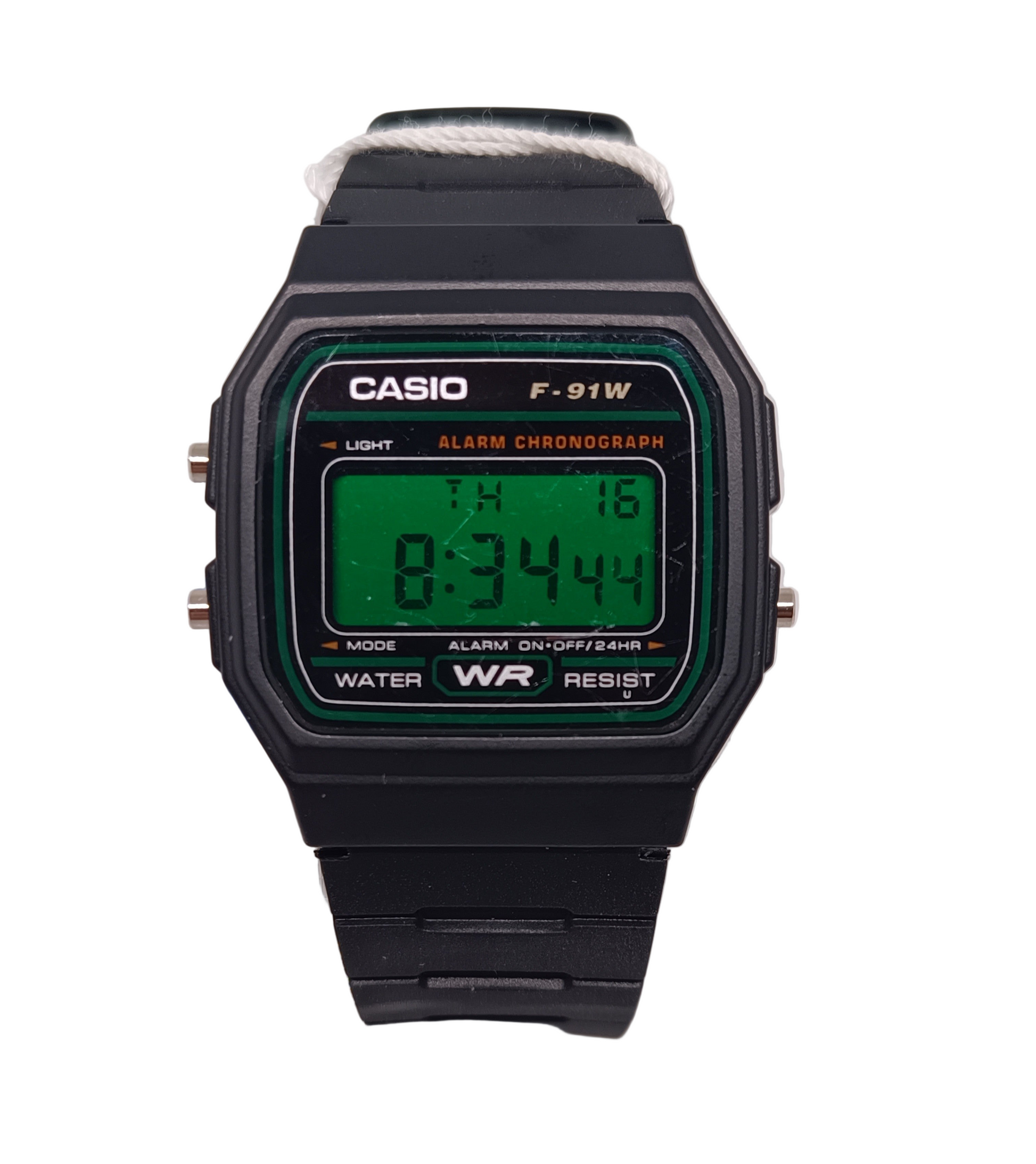 Casio F-91W with forest green screen mod