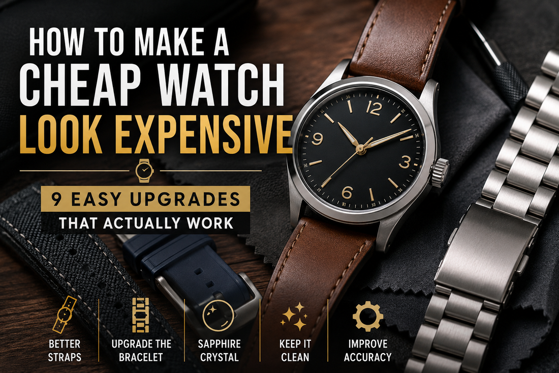 Discover nine simple ways to make a cheap watch look expensive. Learn how to upgrade straps, bracelets, crystals and more to give your affordable watch a premium feel.