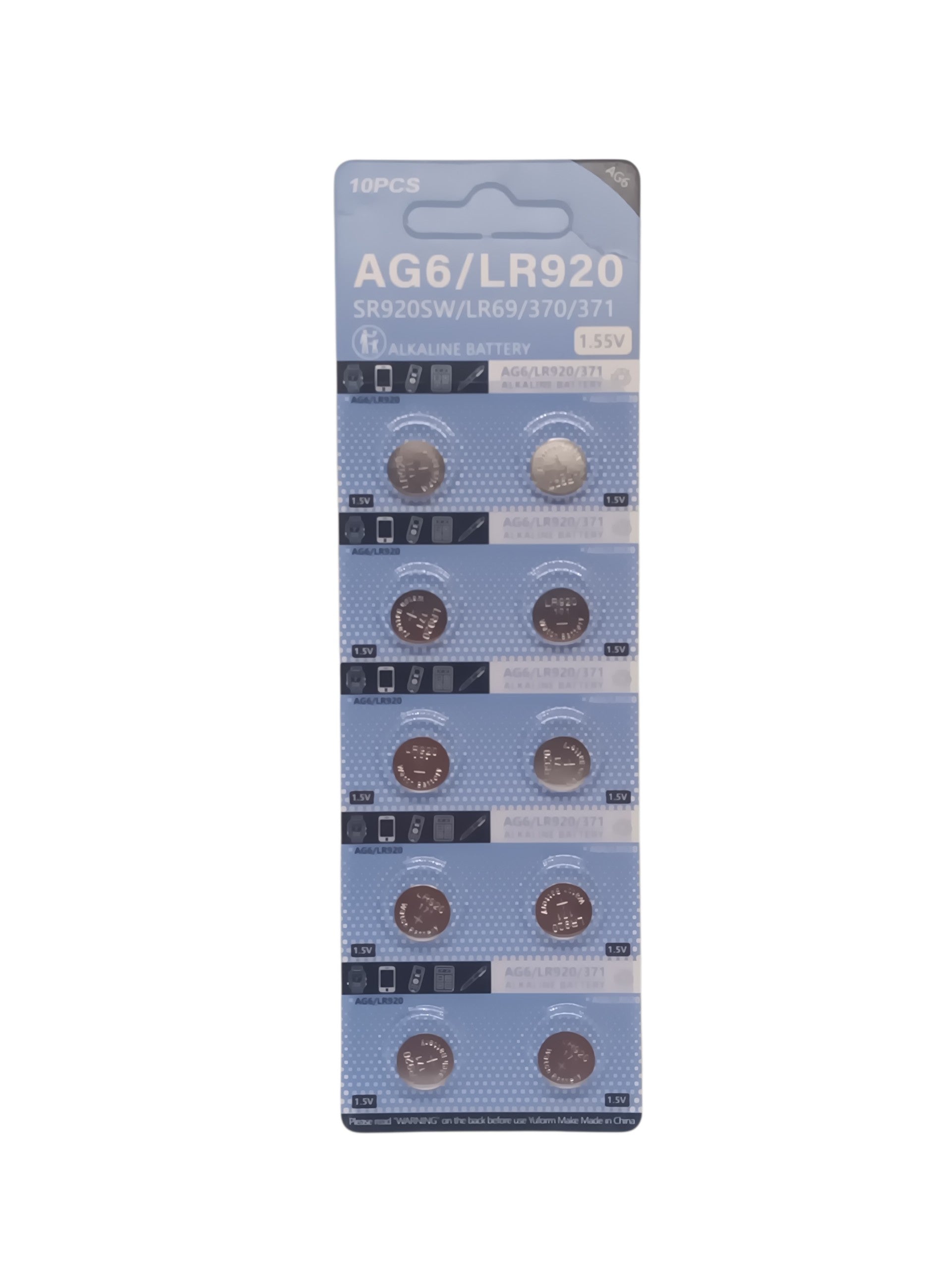 Pack of 10 AG6 watch batteries