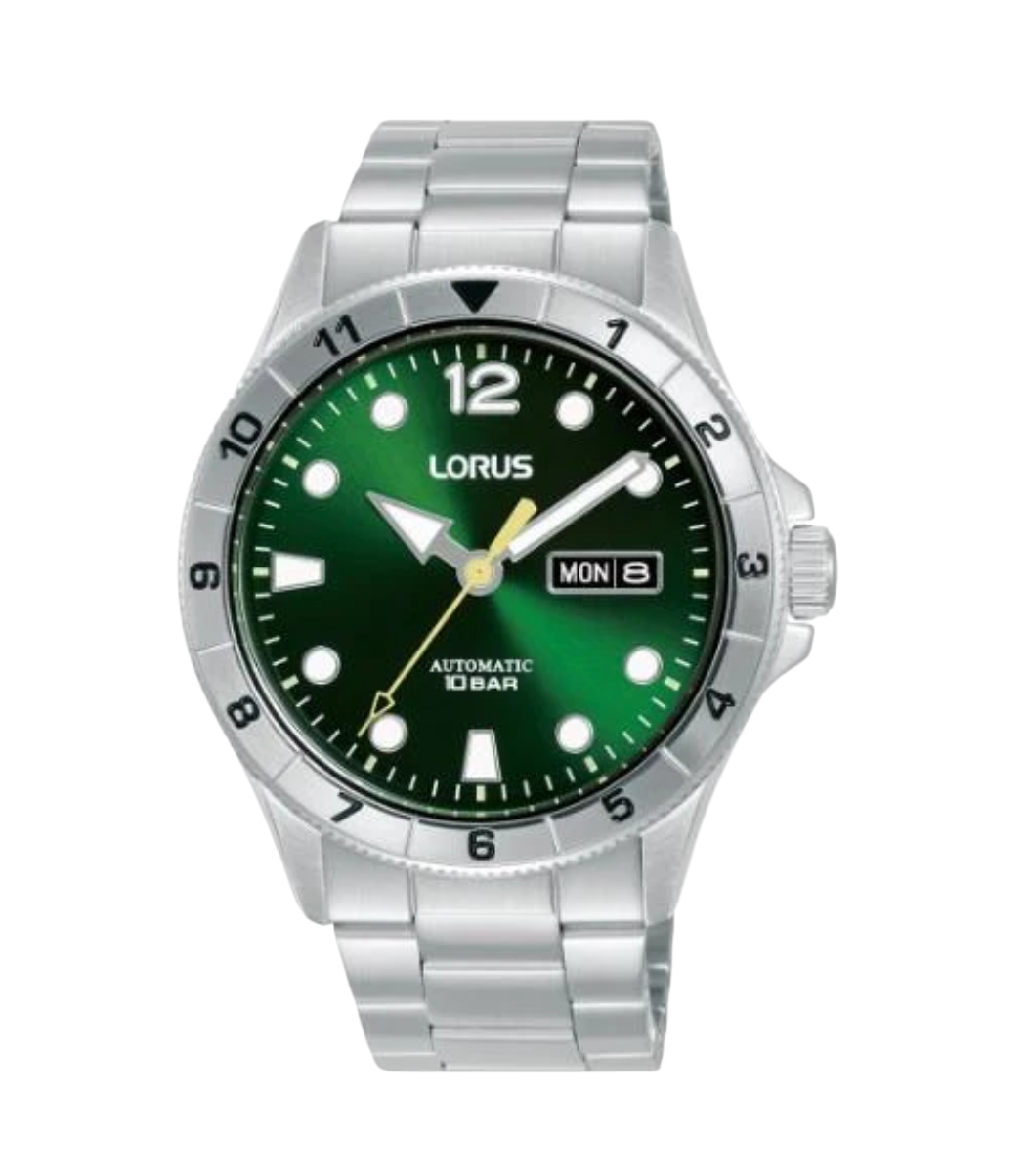 Lorus Mens Automatic Day Date Green Dial Stainless Steel Bracelet Watch RL463BX9