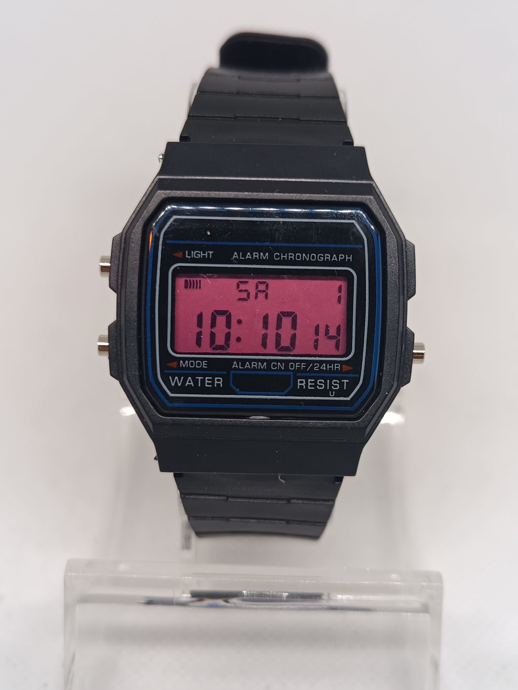 Casio style watch with pink screen mod