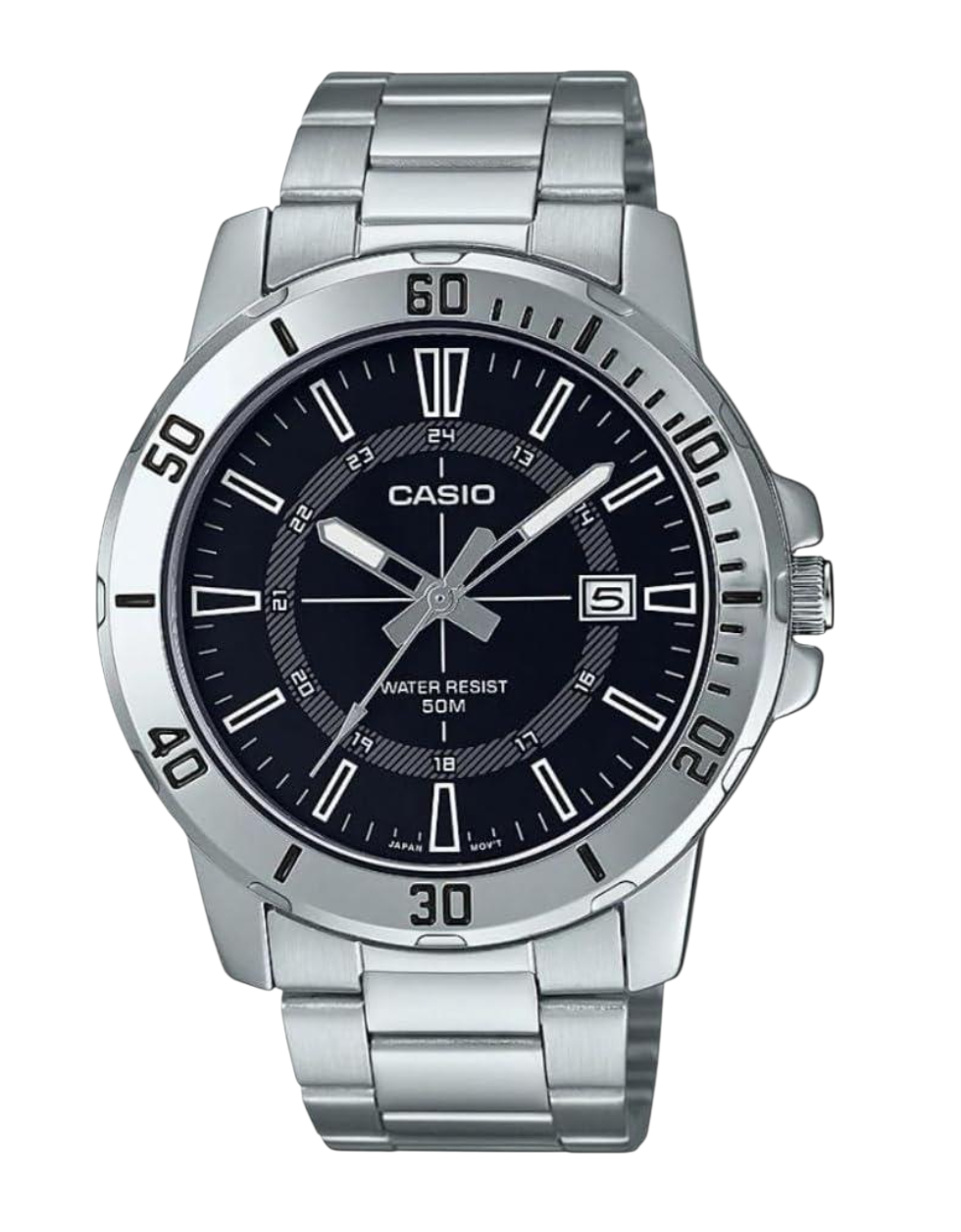 Casio Mens Analogue Dated Black Dial Silver Stainless Steel Bracelet Watch MTP-VD01D-1CVUDF