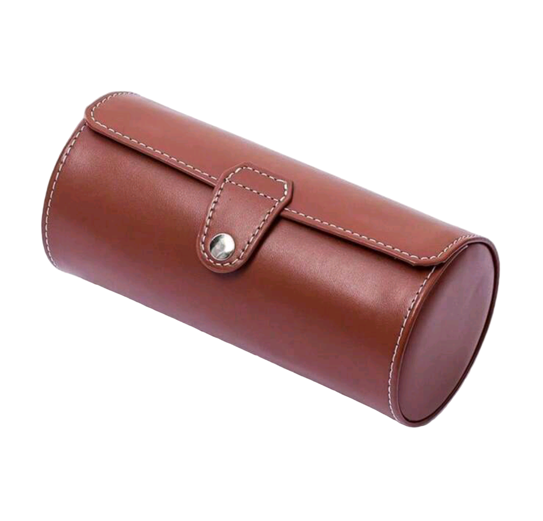 Brown PU travel watch case (holds 3 watches)