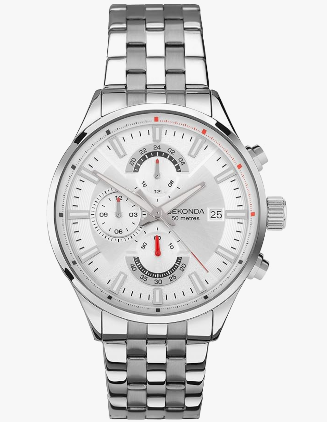 Sekonda Speed Mens 44mm Quartz Watch in Silver-White with Analogue Date Display, and Silver Stainless Steel Strap 30109
