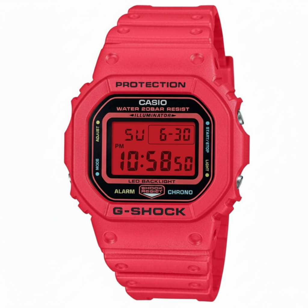 Casio G-SHOCK DW-5600EP-4ER Red Strap Watch With Red Screen Mod