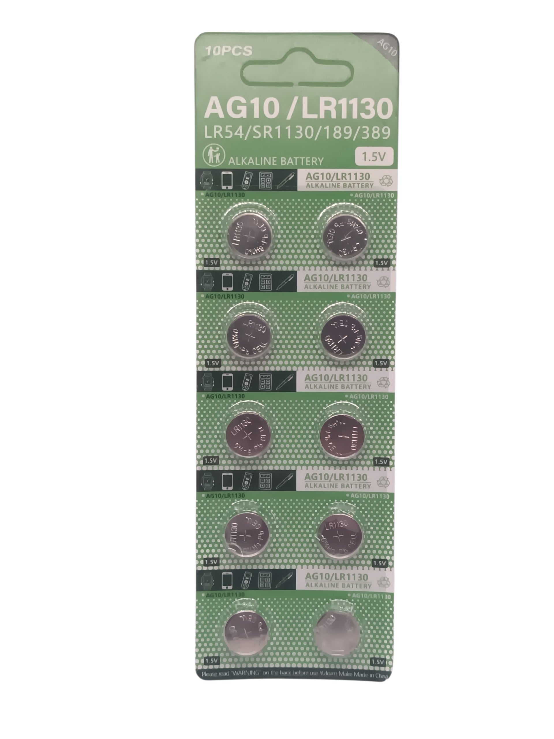 Pack of 10 AG10 watch batteries
