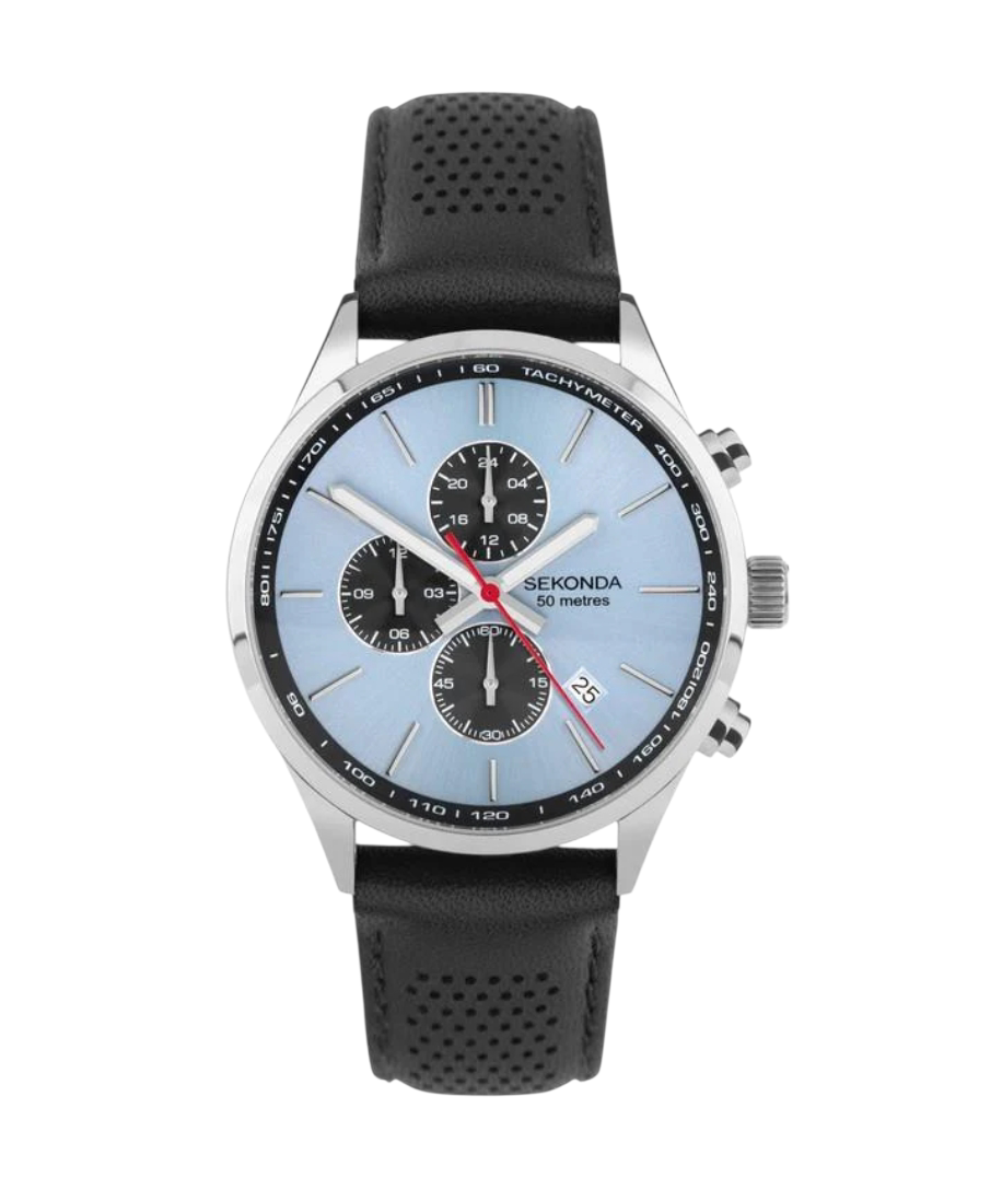 Sekonda Mens Endurance Chronograph Dated Blue Dial with Silver Alloy Case & Black Leather Strap watch 30106