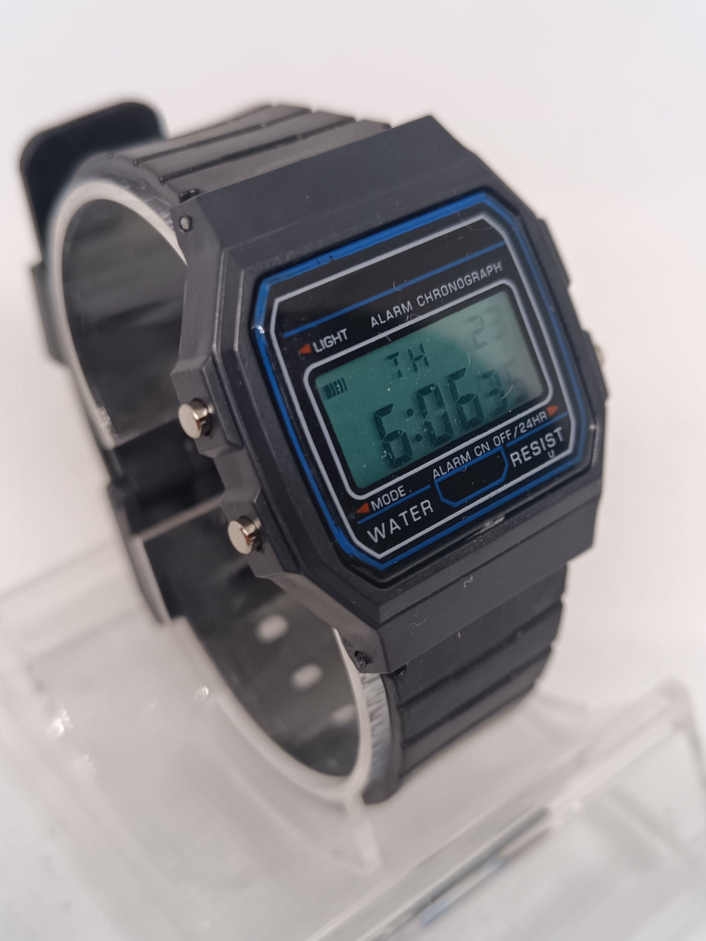 Casio style digital watch with blue screen mod